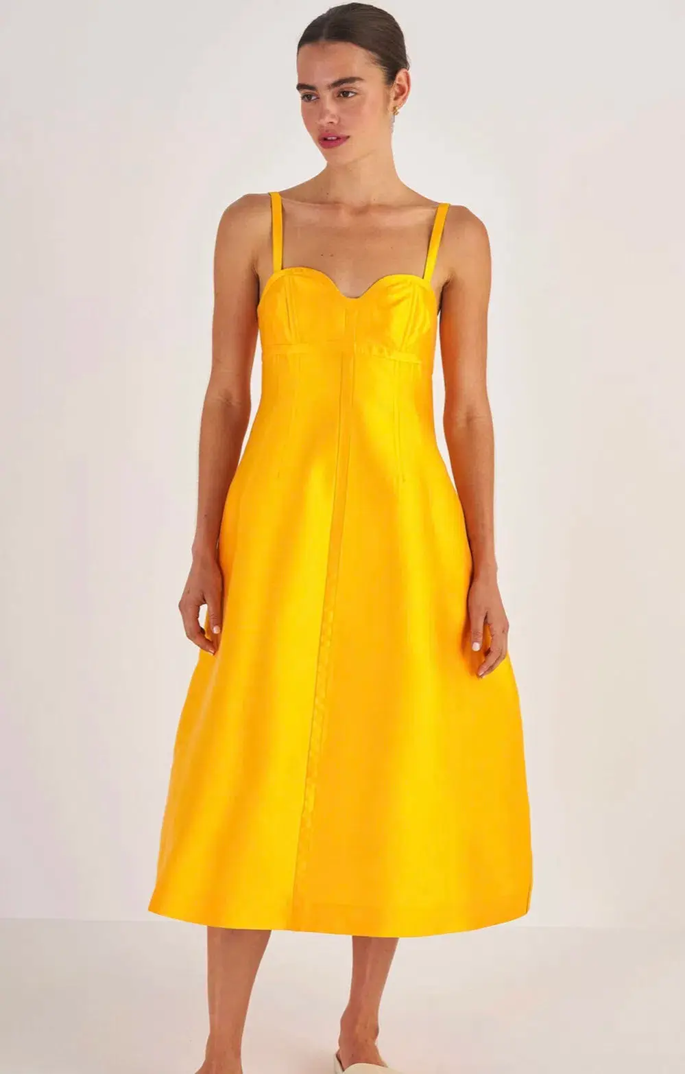 Oroton Sculptured Bodice Dress in Marigold Size 12 for rent on The Volte - main image