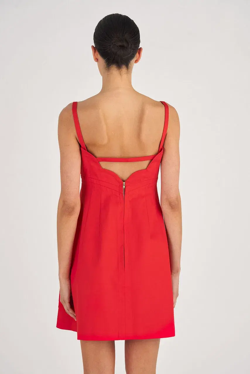 Oroton Short Scallop Dress True Red Size 12 - Image 2
