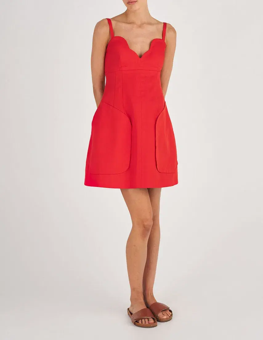 Oroton Short Scallop Dress True Red Size 12 - Image 1