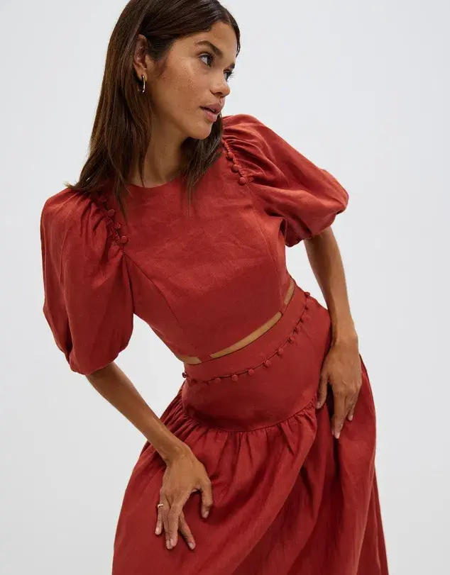 Aere Button Detail Maxi Dress Rust Size 8 - Image 4