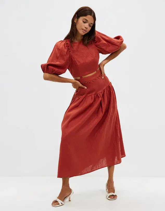 Aere Button Detail Maxi Dress Rust Size 8 for rent on The Volte - main image