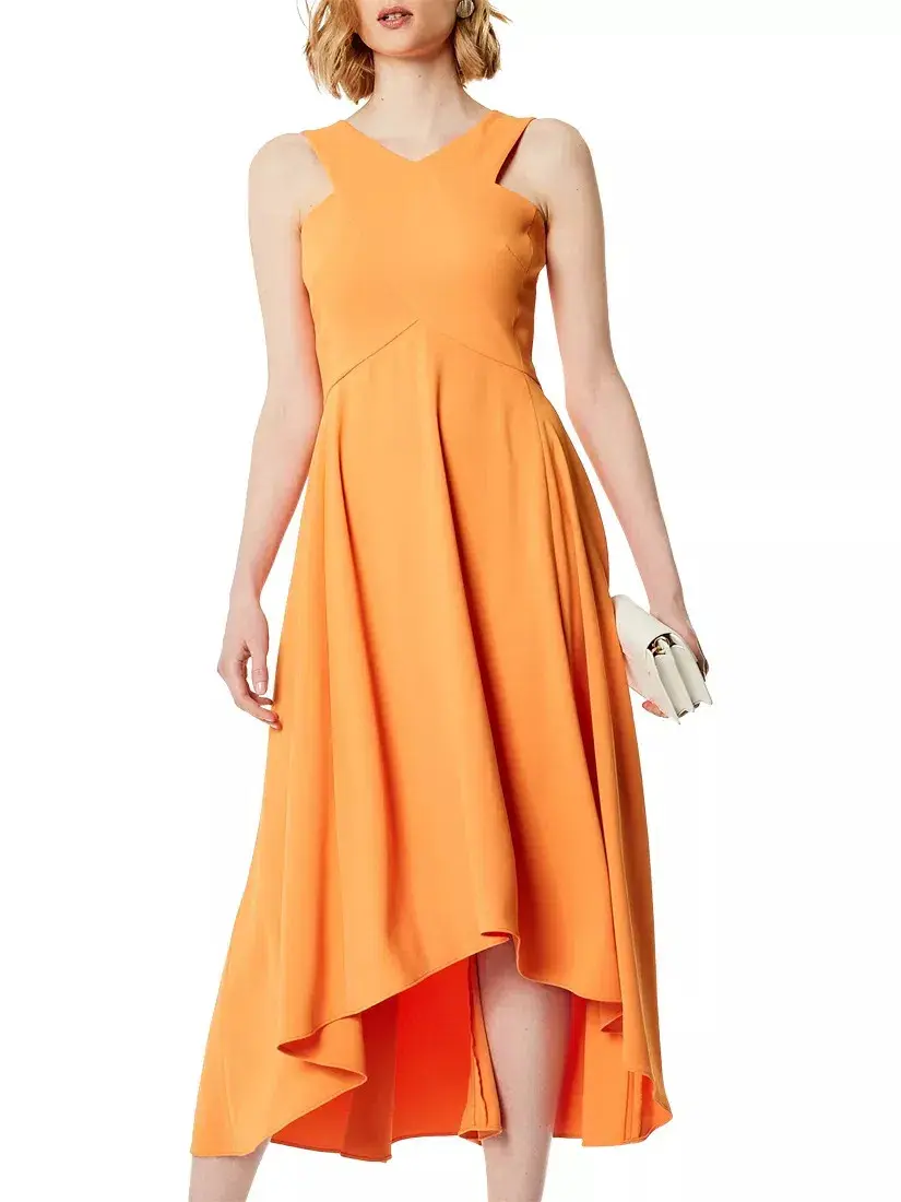 Karen Millen Flared Midi Dress Orange Size 10 - Image 1