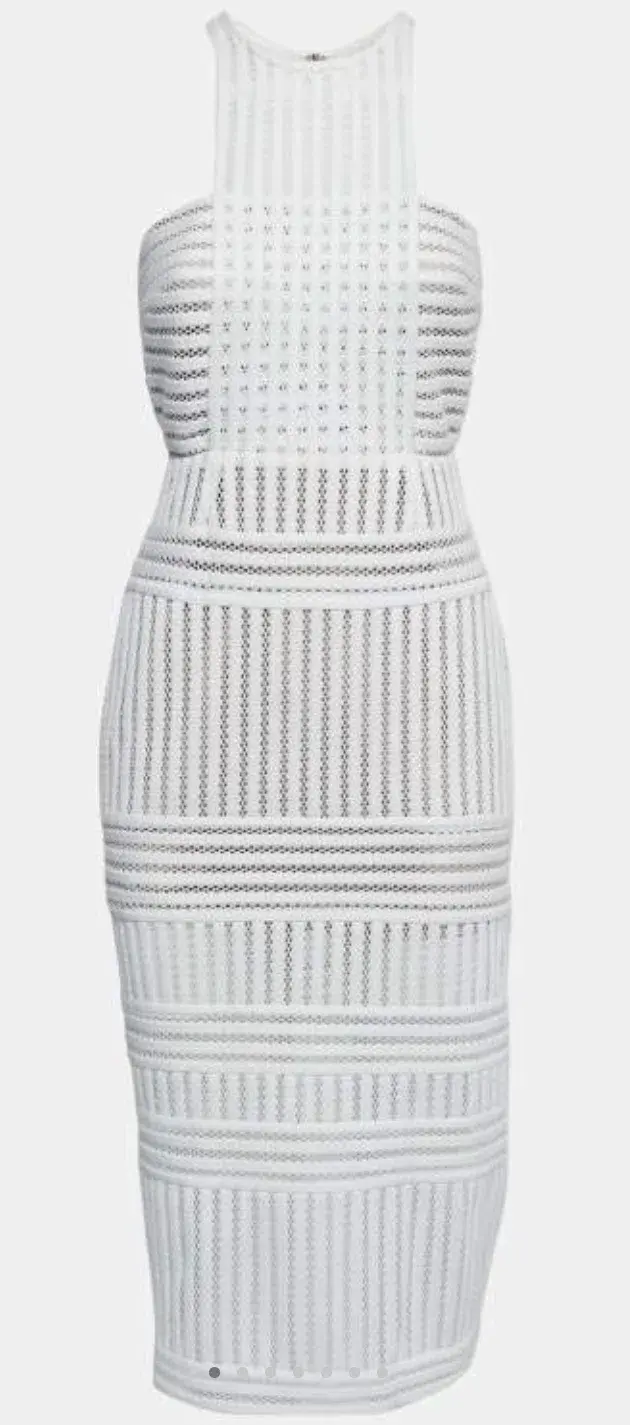 Self Portrait Striped Mesh Column Dress White Size 8 - Image 4