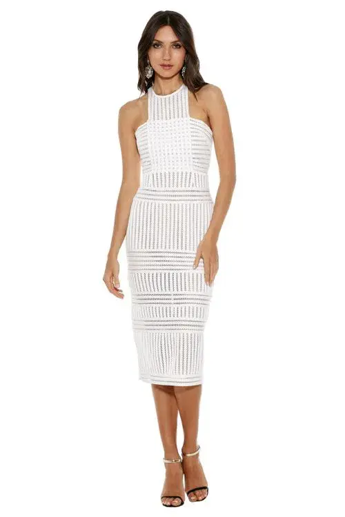 Self Portrait Striped Mesh Column Dress White Size 8 - Image 1