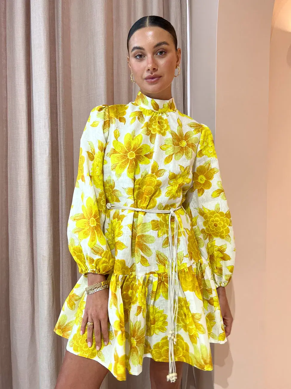 Alemais Sonny Floral Yellow Mini Dress Size 8 - Image 2