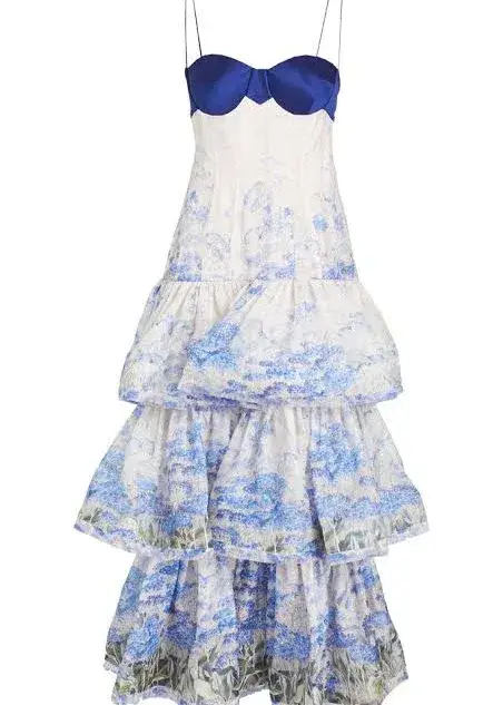 Zimmermann Luminous Tiered Gown Dress Corn Flower Print Size 2 / AU 12 - Image 4