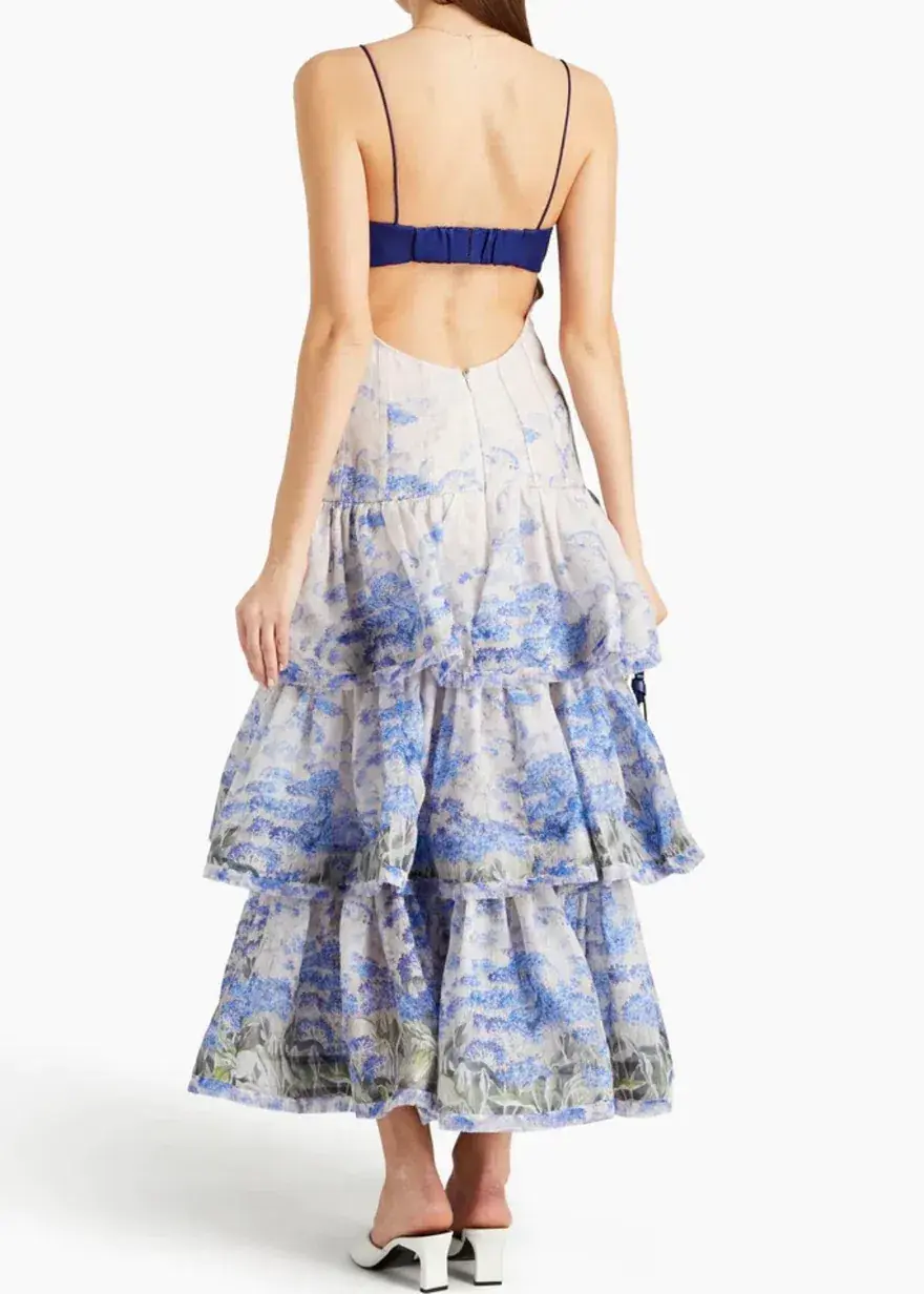 Zimmermann Luminous Tiered Gown Dress Corn Flower Print Size 2 / AU 12 - Image 2