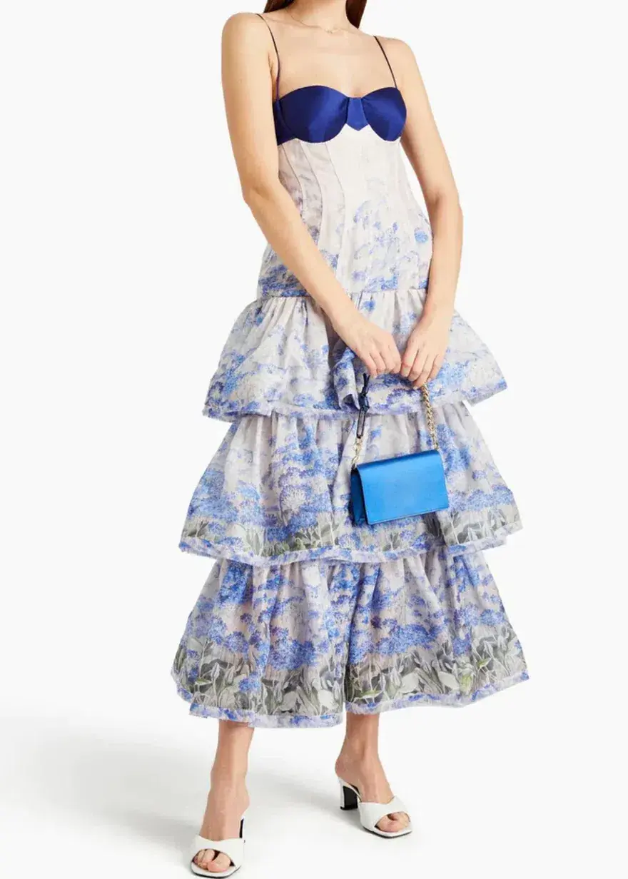 Zimmermann Luminous Tiered Gown Dress Corn Flower Print Size 2 / AU 12 - Image 1
