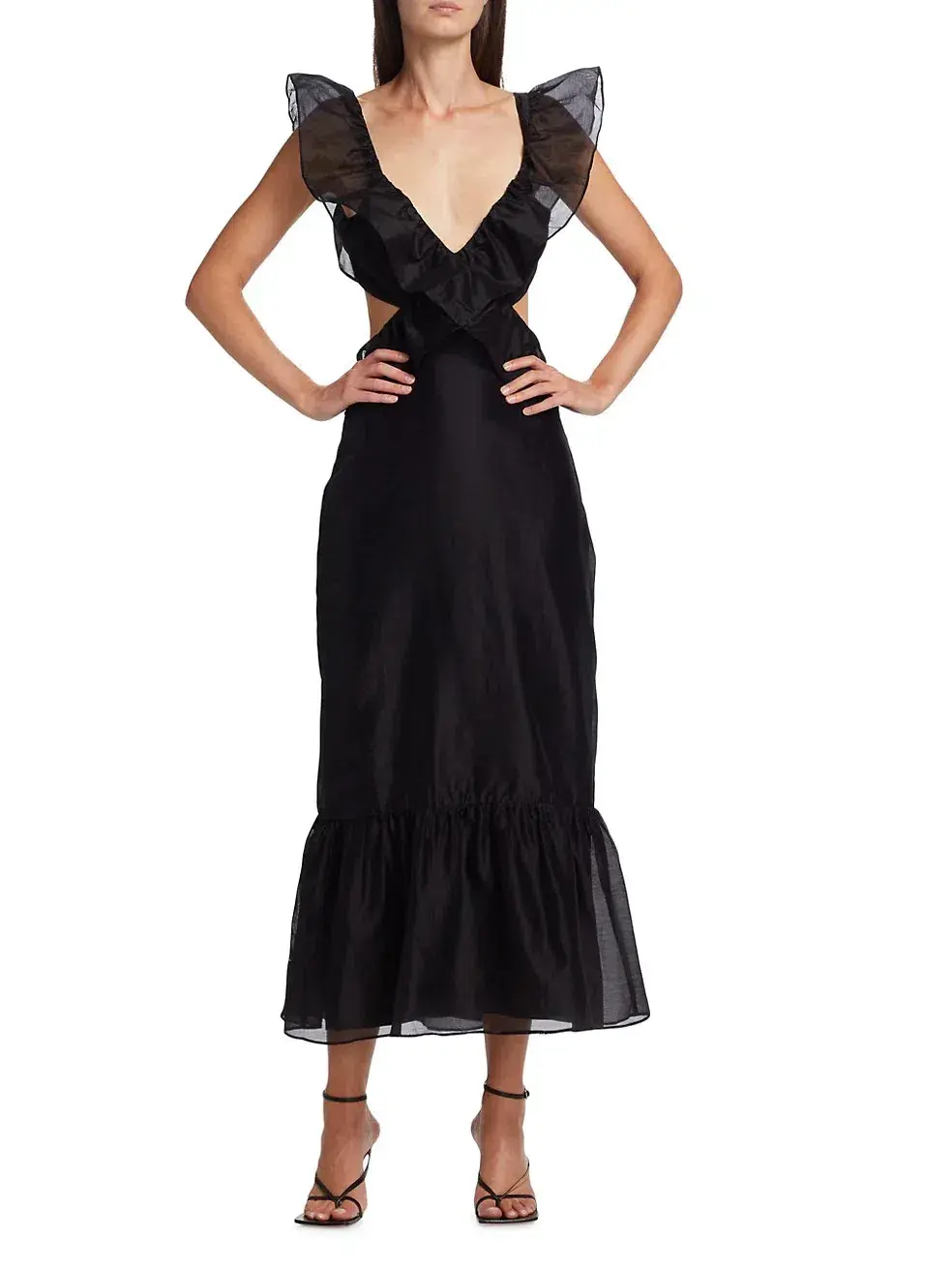 Sir the Label Franc Frill Midi Dress Black Size 0/AU 6 - Image 1