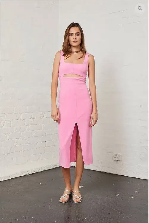 Bec & Bridge Margaux Mouth Midi Dress Pink Size 8 - Image 2