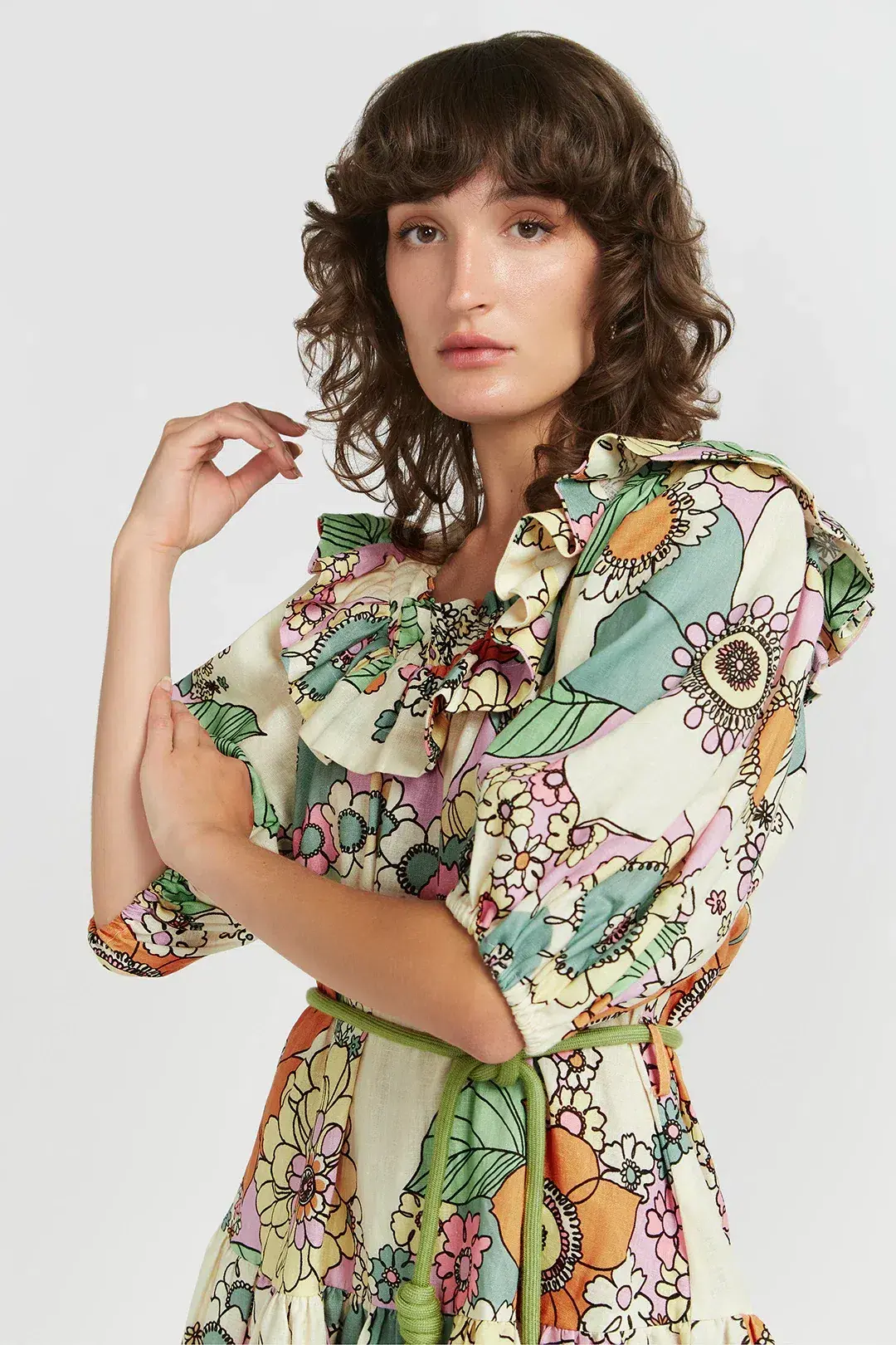 Alemais Exclusive Farah Ruffle Mini Dress Floral Size 6 - Image 2