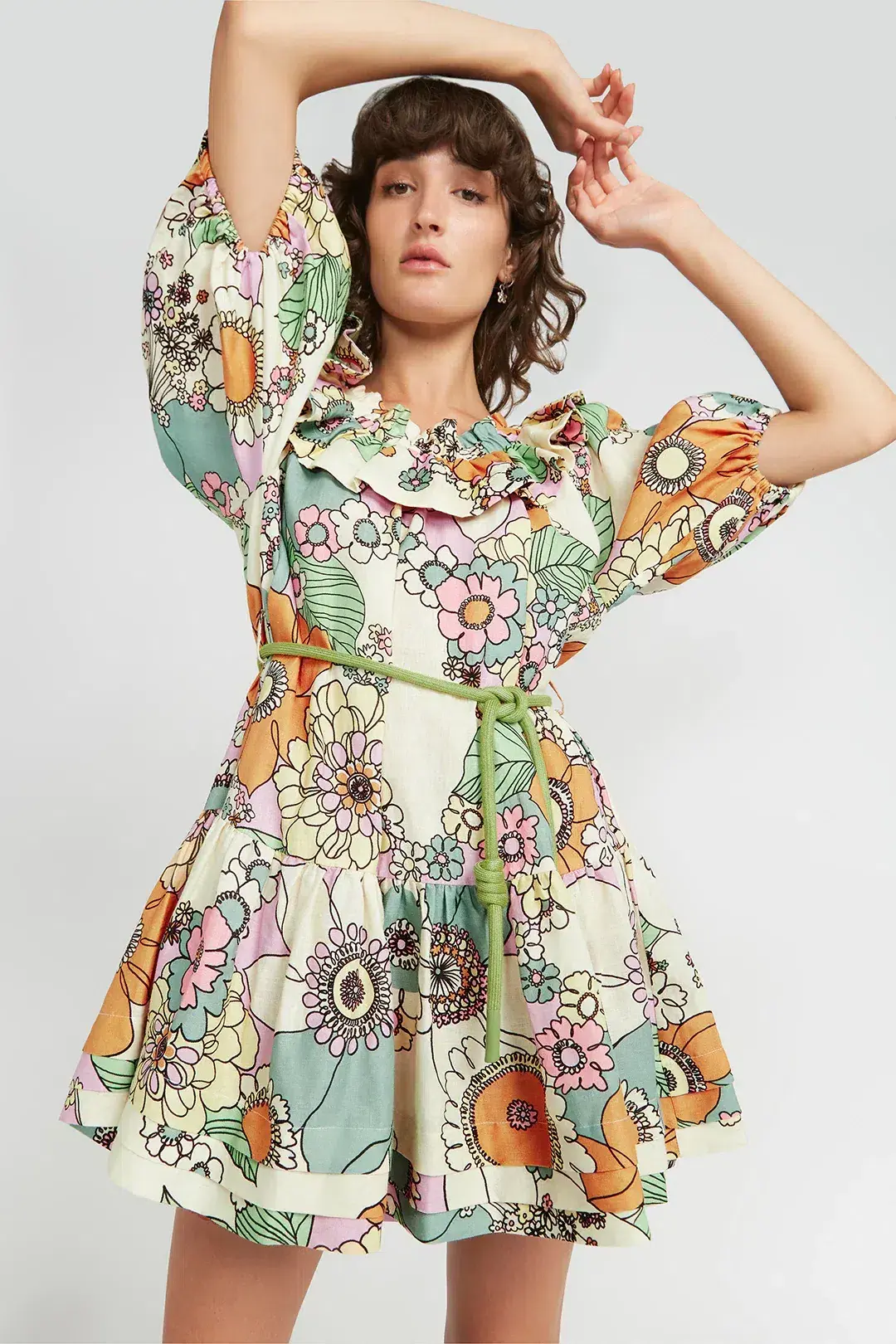 Alemais Exclusive Farah Ruffle Mini Dress Floral Size 6 - Image 3