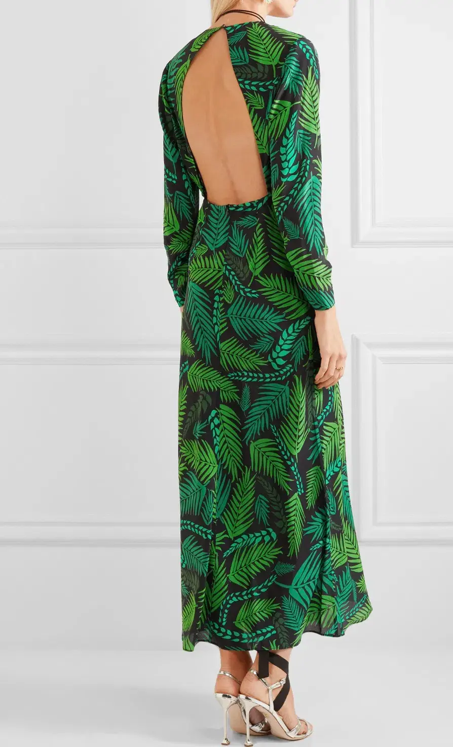 Rixo 'Rose'  open back ruffled, green printed silk georgette maxi dress size Small AU10 - Image 3
