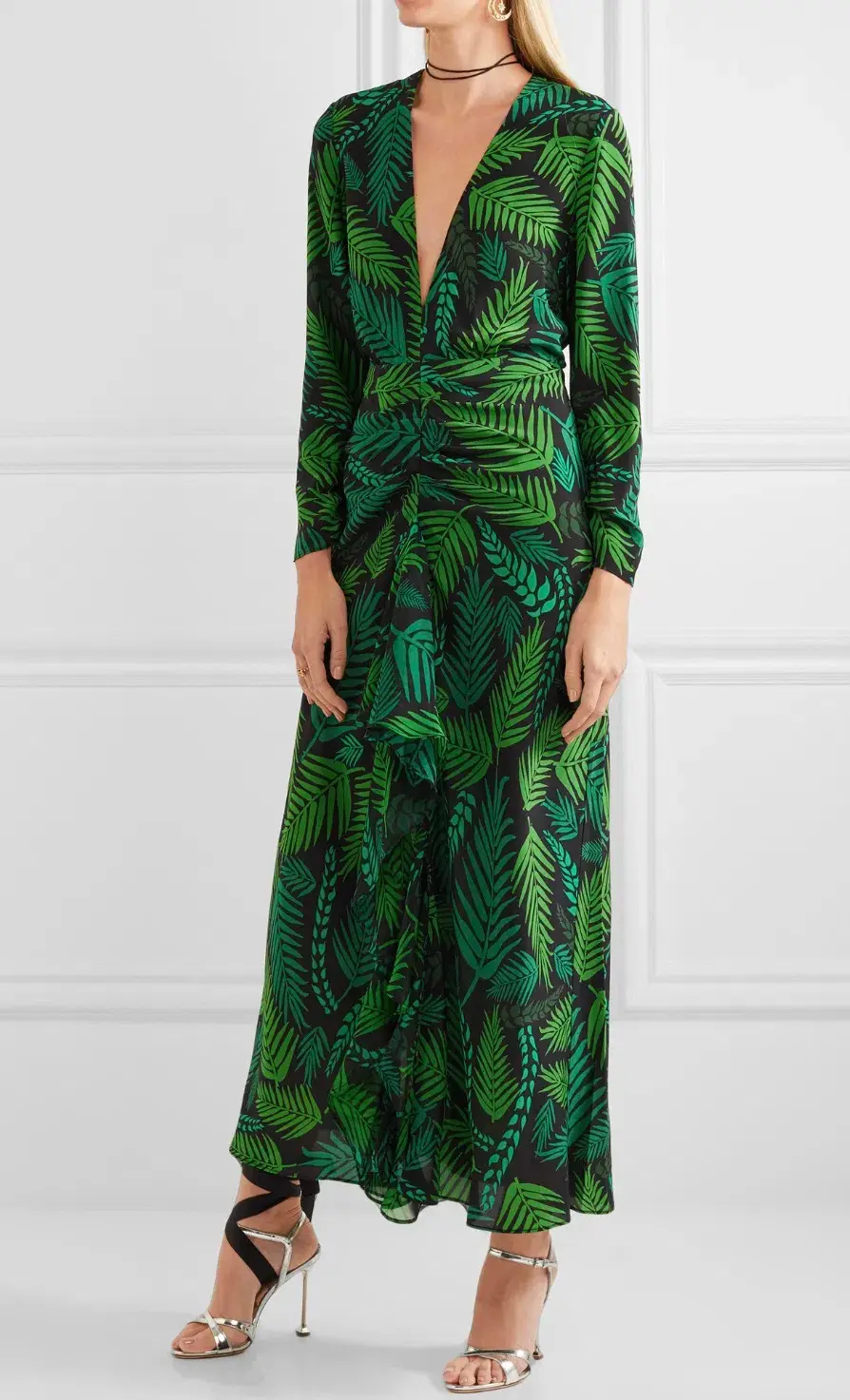 Rixo 'Rose'  open back ruffled, green printed silk georgette maxi dress size Small AU10 - Image 1
