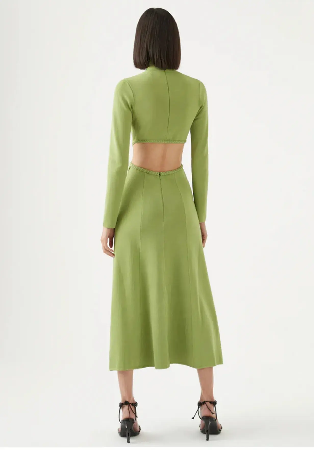 Aje Amelie Braided Cut Out Knit Dress Green Size S/AU 8 - Image 2