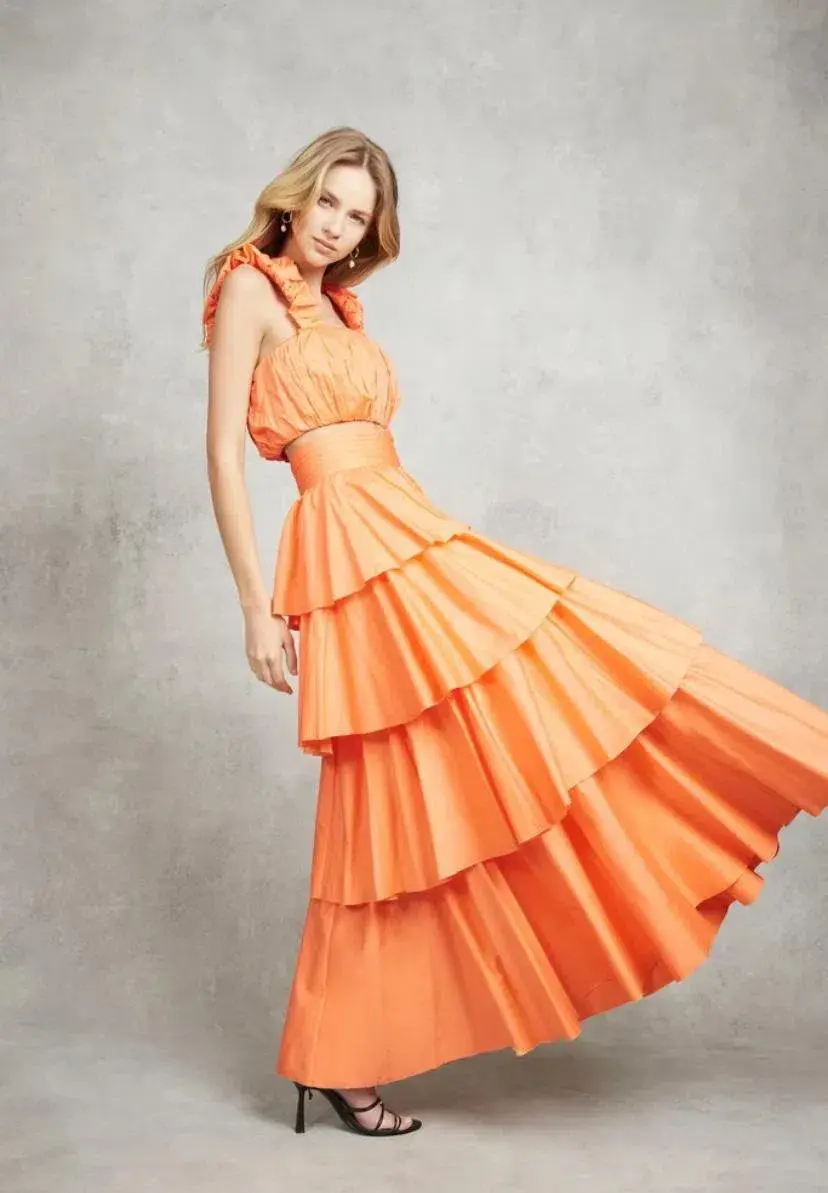 Aje  Medina Ruched Set Mandarin Orange Size 12  for rent on The Volte - main image