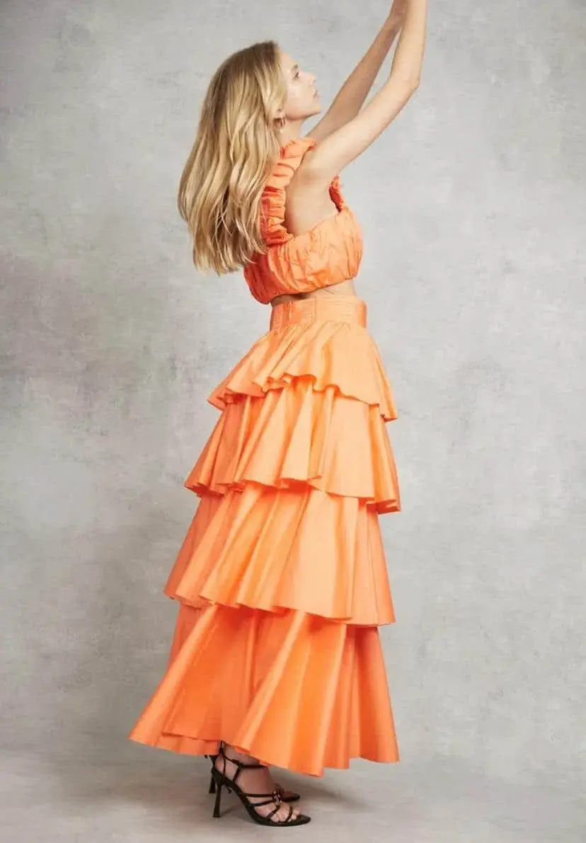 Aje  Medina Ruched Set Mandarin Orange Size 12  for rent on The Volte - main image