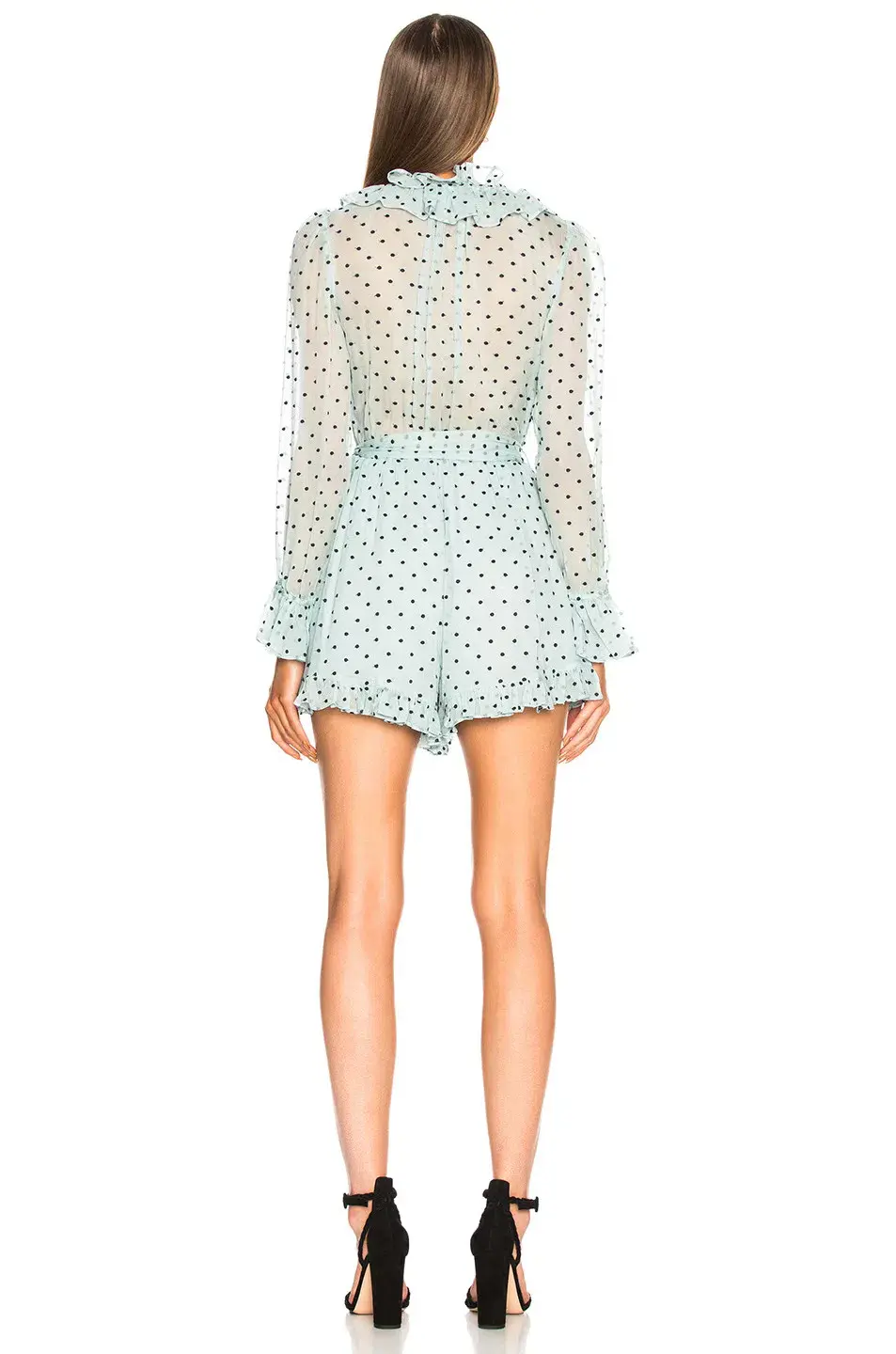 Zimmermann Whitewave Ruffle Playsuit Seafoam/Navy Dot Size 8 - Image 3