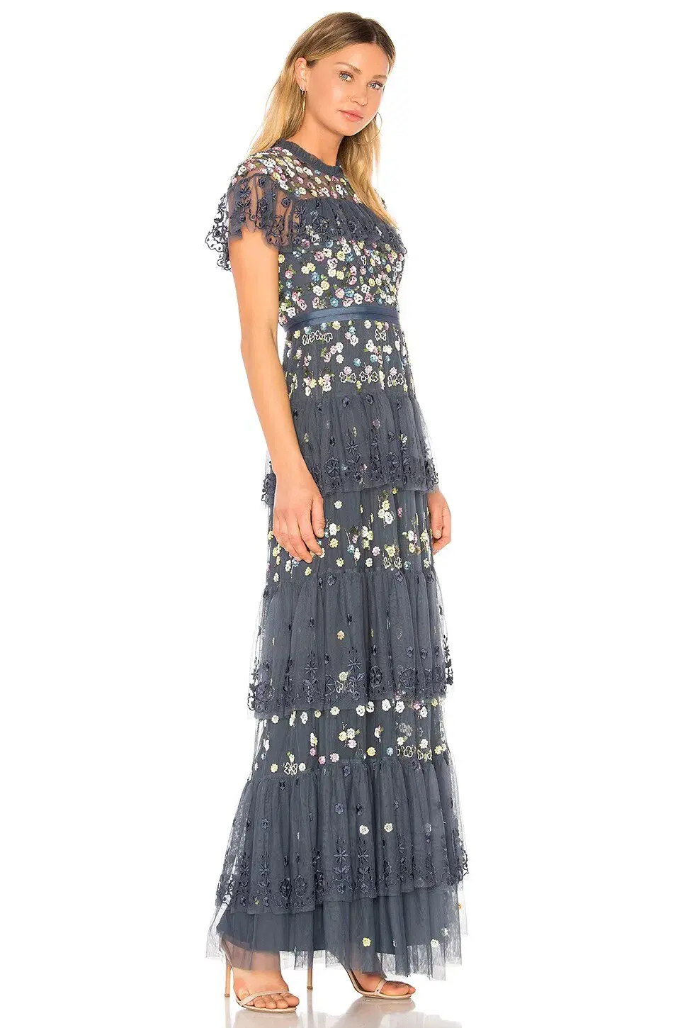 Needle and Thread Tiered Anglais Gown Washed Indigo Beaded Floral Size 8 - Image 2
