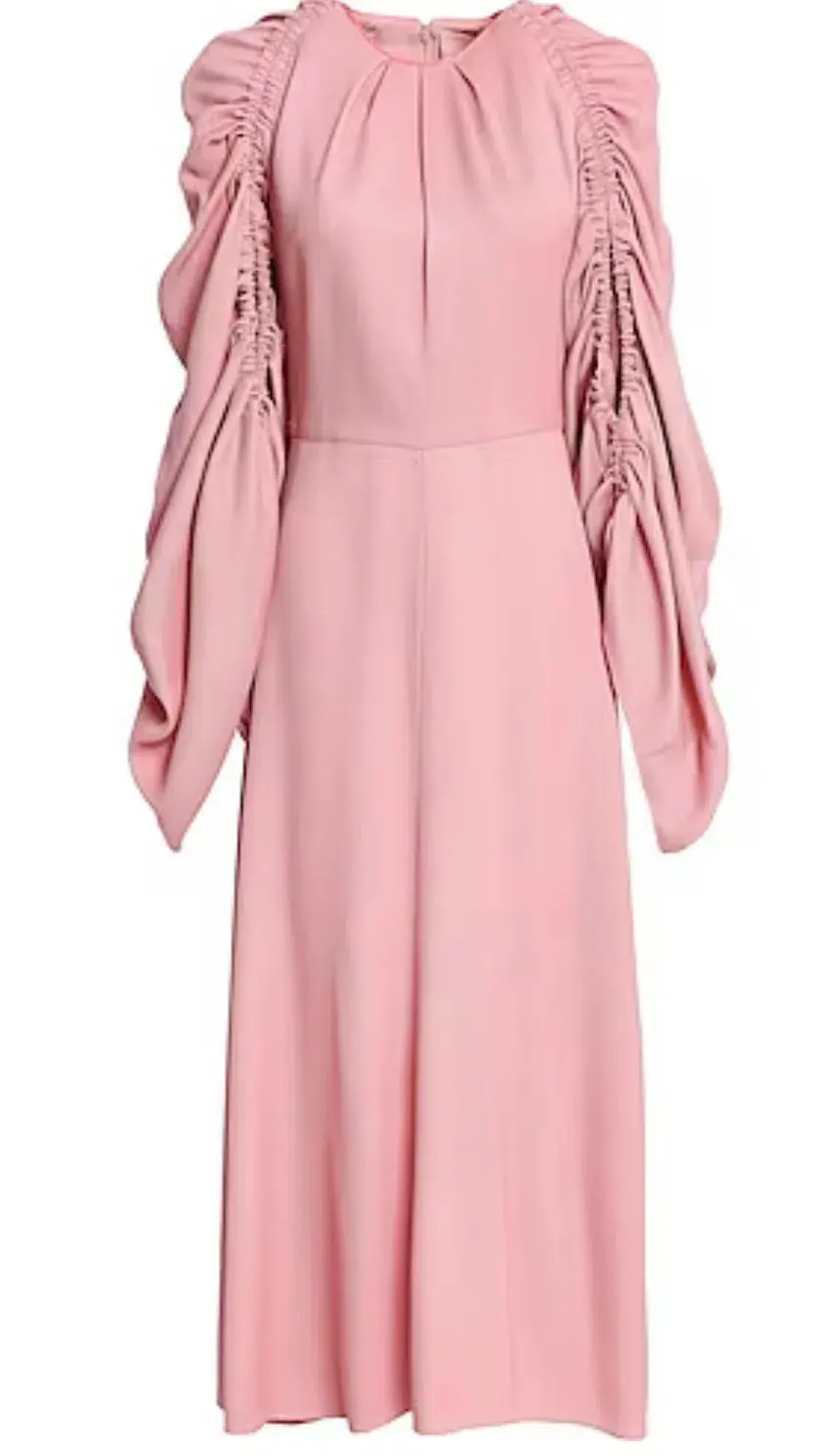 Roksanda Silk Midi Dress With Ruched Sleeves Pastel Pink Size AU 8 - Image 4