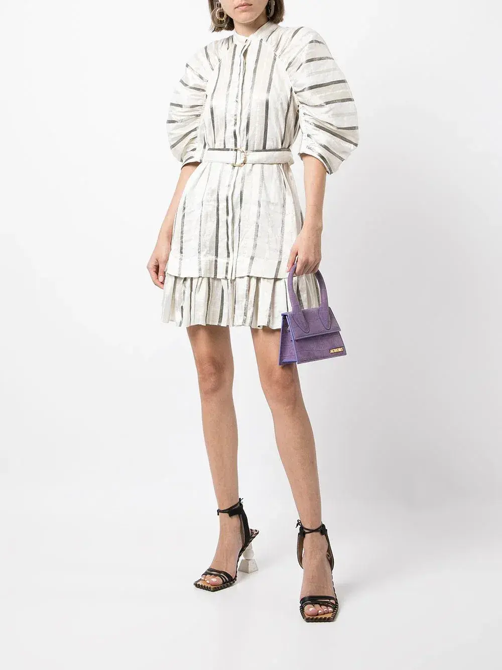 Acler Striped Leighton Midi Dress White Size AU 10 for rent on The Volte - main image