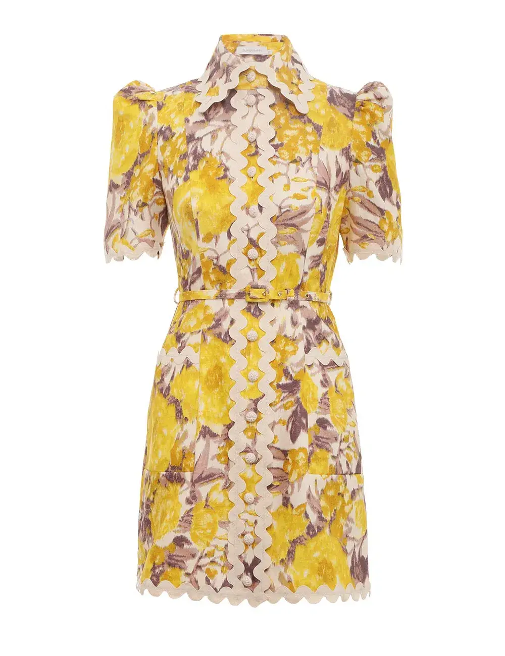 Zimmermann High Tide Ric Rac Mini Dress Yellow Ikat Floral Size 1 / AU 10 - Image 3