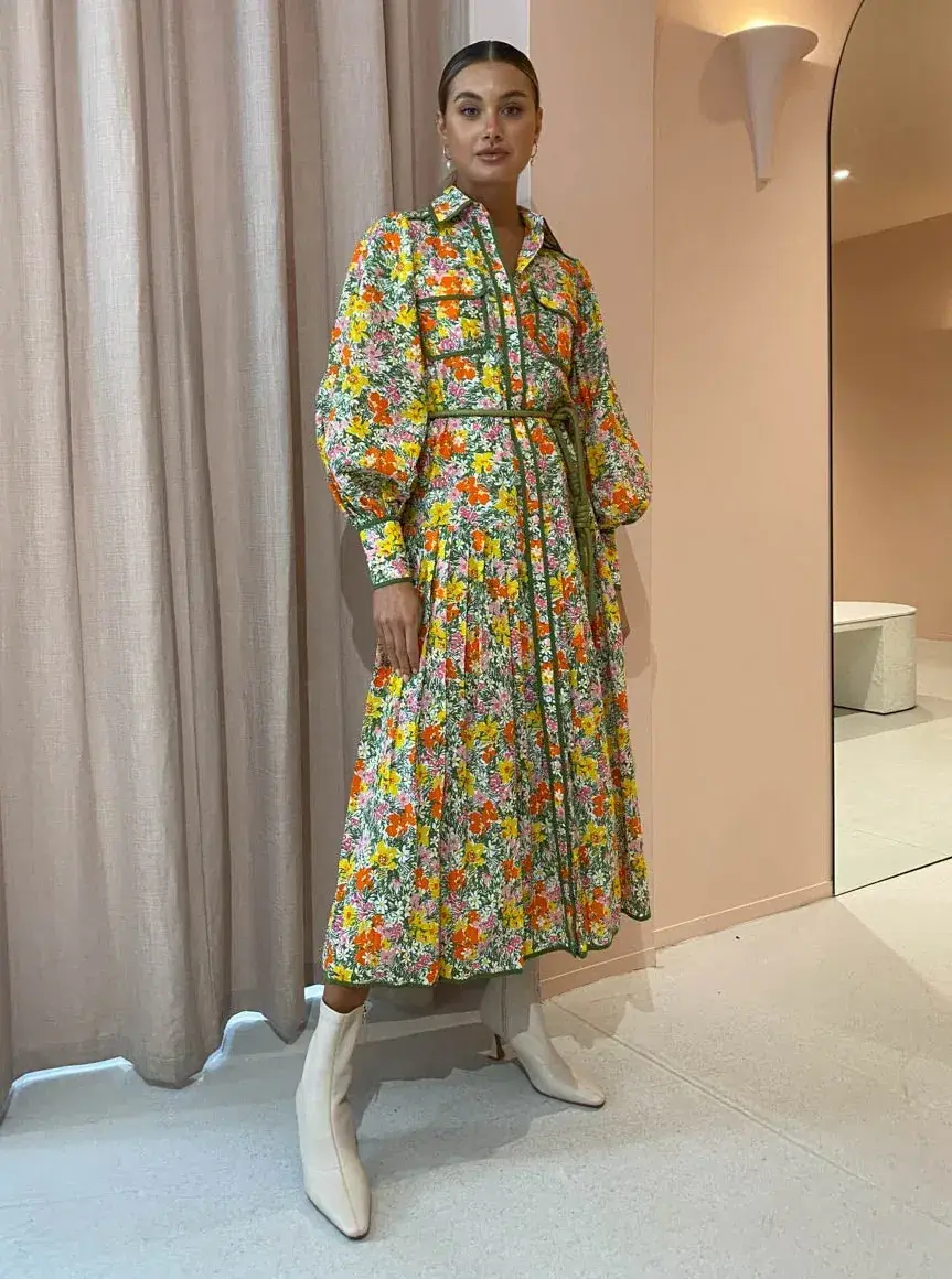 Alemais Cabana Midi Shirtdress in Multi Green Size AU 8 - Image 1