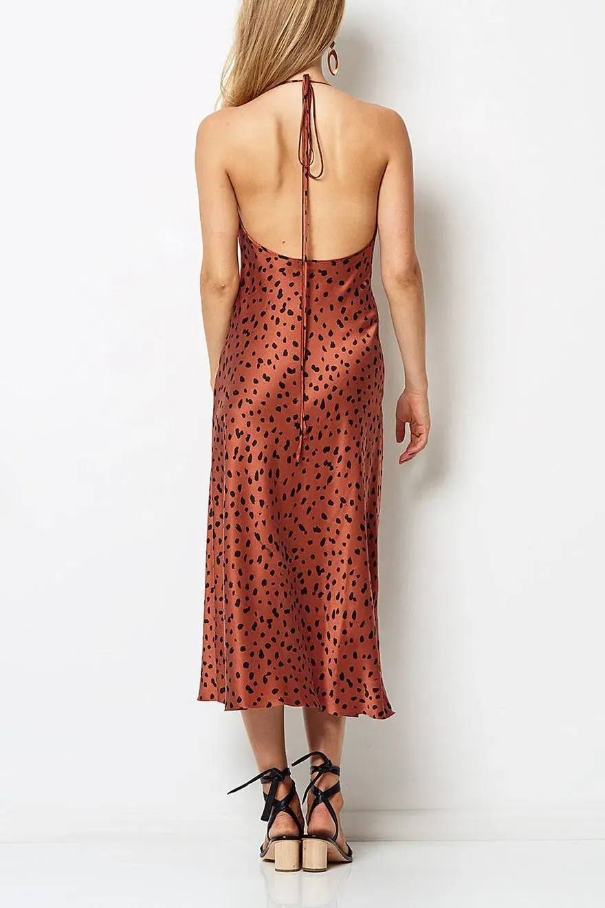 Bec & Bridge Wild Cat Silk Bias Midi Brown Size AU 10 - Image 3