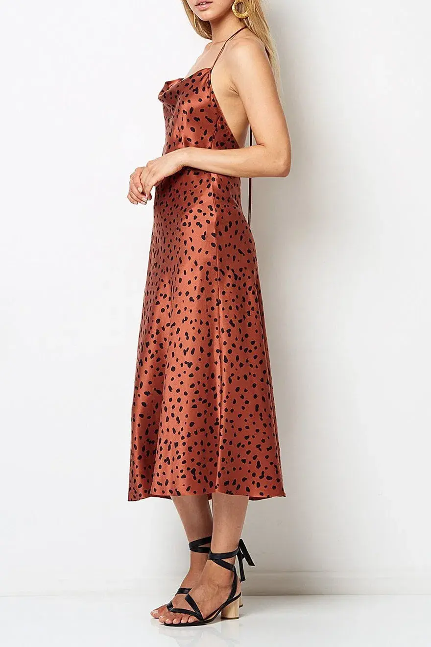 Bec & Bridge Wild Cat Silk Bias Midi Brown Size AU 10 - Image 2