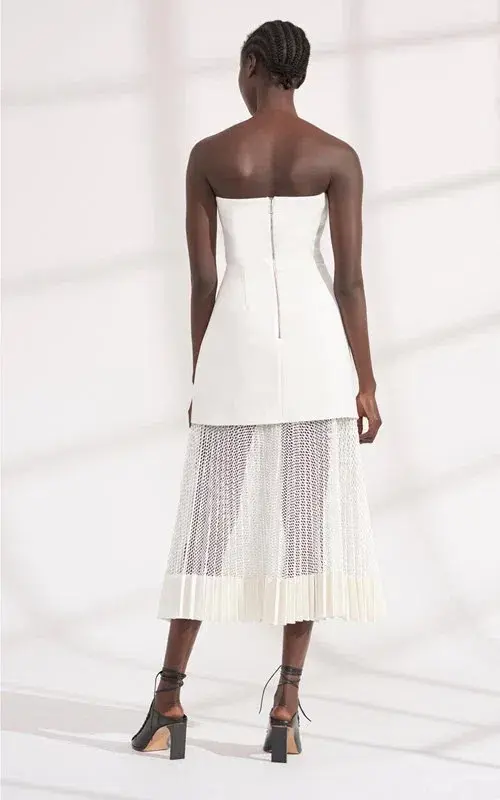 Dion Lee White Strapless Pleated Mesh Midi Length Dress White Size AU 10 - Image 1