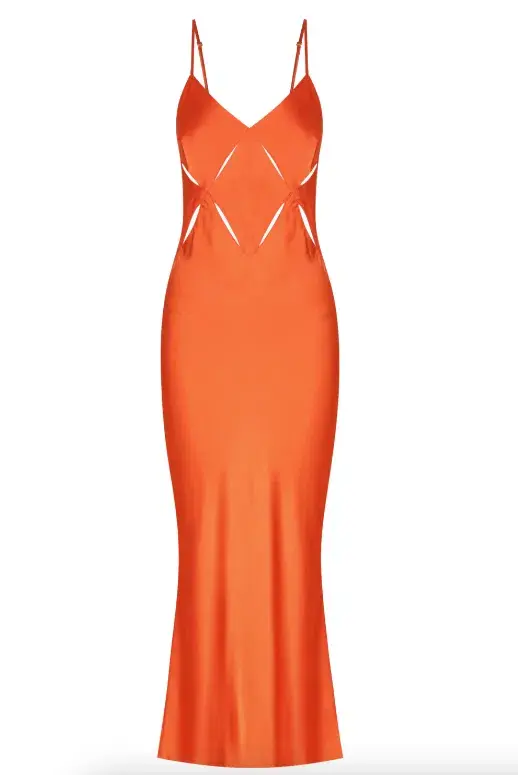 Shona Joy Milo Cut Out Slit Midi Dress - Hibiscus Red/ Orange Size AU 12 for rent on The Volte - main image