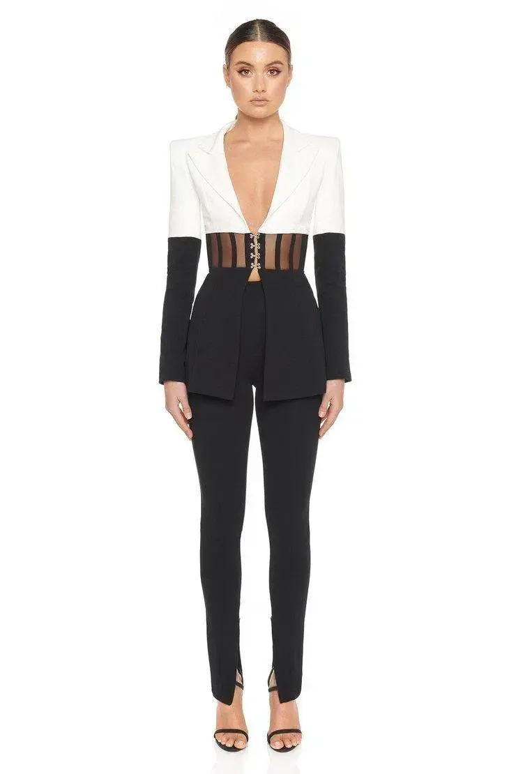  Eliya the Label Kira Two-Piece Suit Black/White Size 6 for rent on The Volte - main image