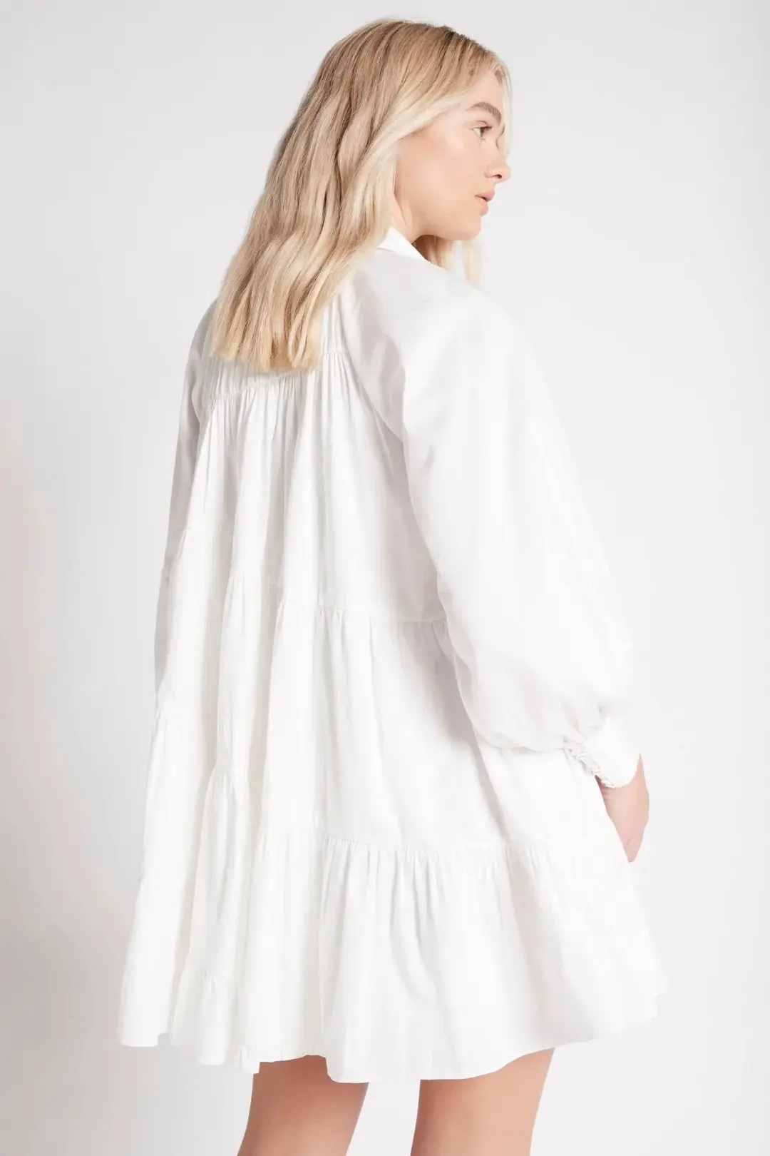 Aje Cascade Gathered Smock Mini Dress White Size AU 6 for rent on The Volte - main image