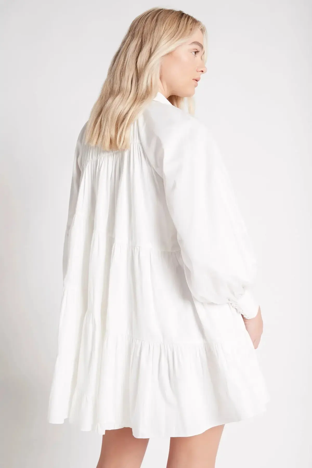 Aje Cascade Gathered Smock Mini Dress White Size AU 6 - Image 2