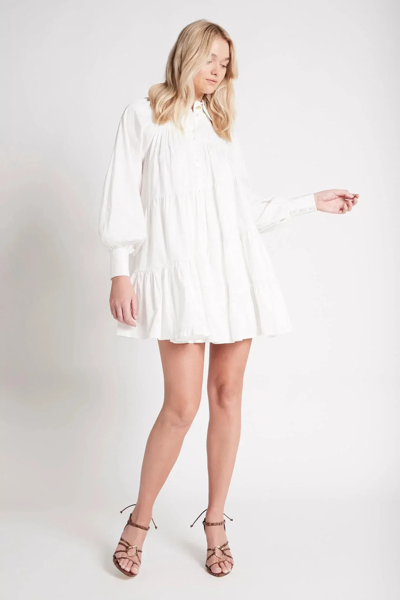 Aje Cascade Gathered Smock Mini Dress White Size AU 6 - Image 1