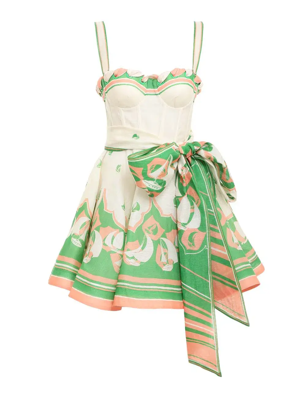 Zimmermann The High Tide Eyelet Mini Dress in Green Sailboats Size 1/Au 10 - Image 3