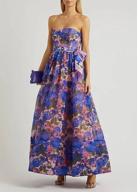 Zimmermann High Tide Strapless Dress Purple Ikat Size 0/Au 8 for rent on The Volte - main image