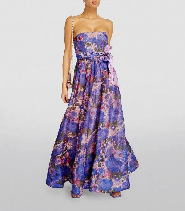 Zimmermann High Tide Strapless Dress Purple Ikat Size 0/Au 8 - Image 2
