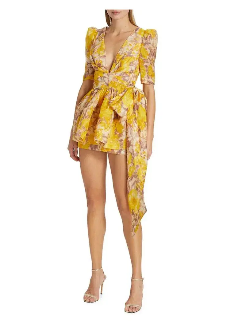 Zimmermann High Tide Peplum Mini Dress Yellow Ikat Floral Size 1 / Au 10  - Image 1