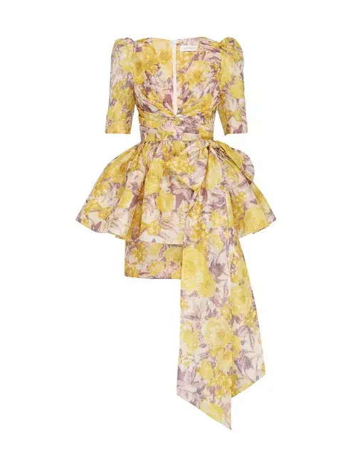 Zimmermann High Tide Peplum Mini Yellow Ikat Floral Size 0/Au 8 - Image 3