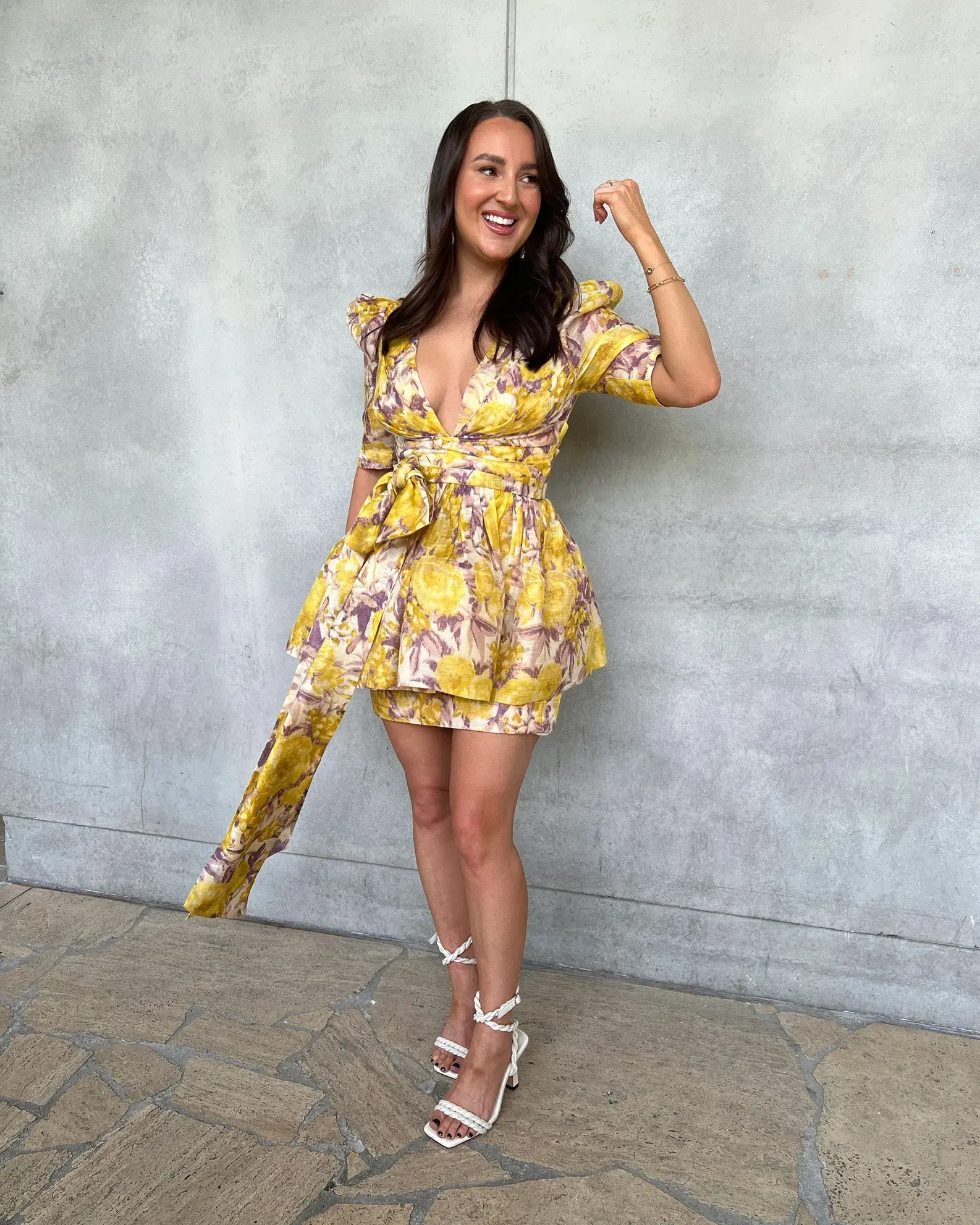 Zimmermann High Tide Peplum Mini Yellow Ikat Floral Size 0/Au 8 - Image 1