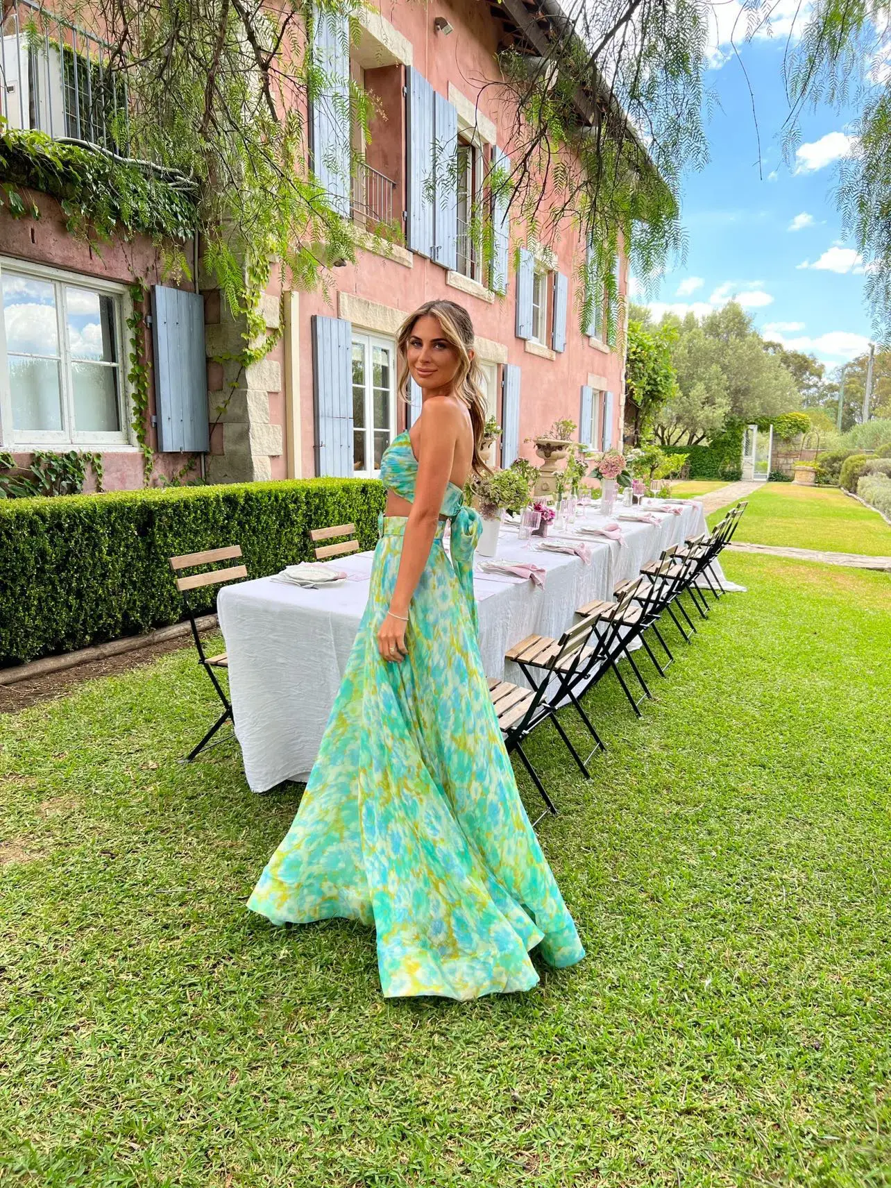 Zimmermann High Tide Twist Crop Bodice And Skirt Set Aqua Ikat Size 1/Au 10  - Image 2