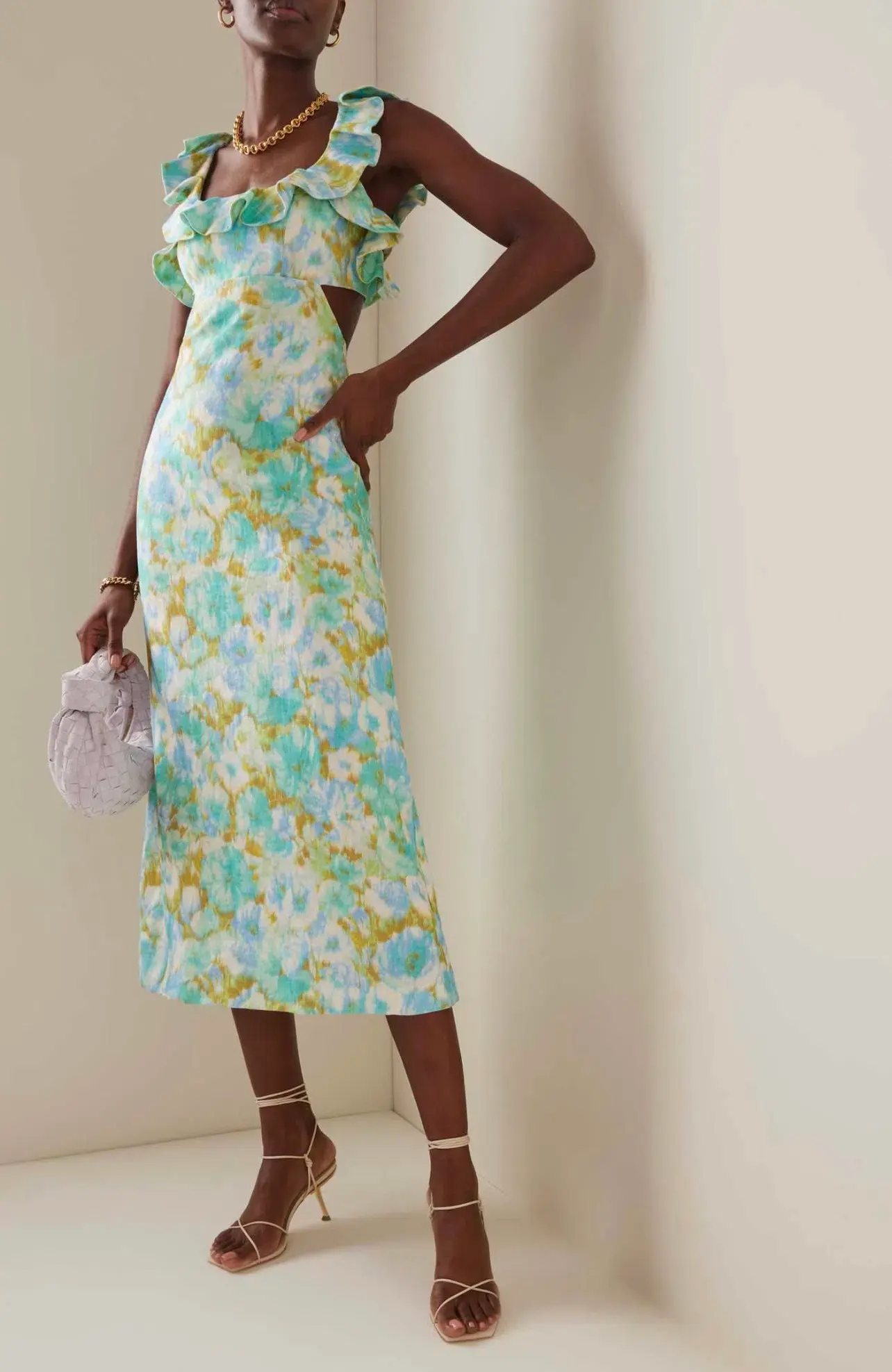 Zimmermann High Tide Frilled Midi Aqua Ikat Floral Size 0/AU 8  - Image 1