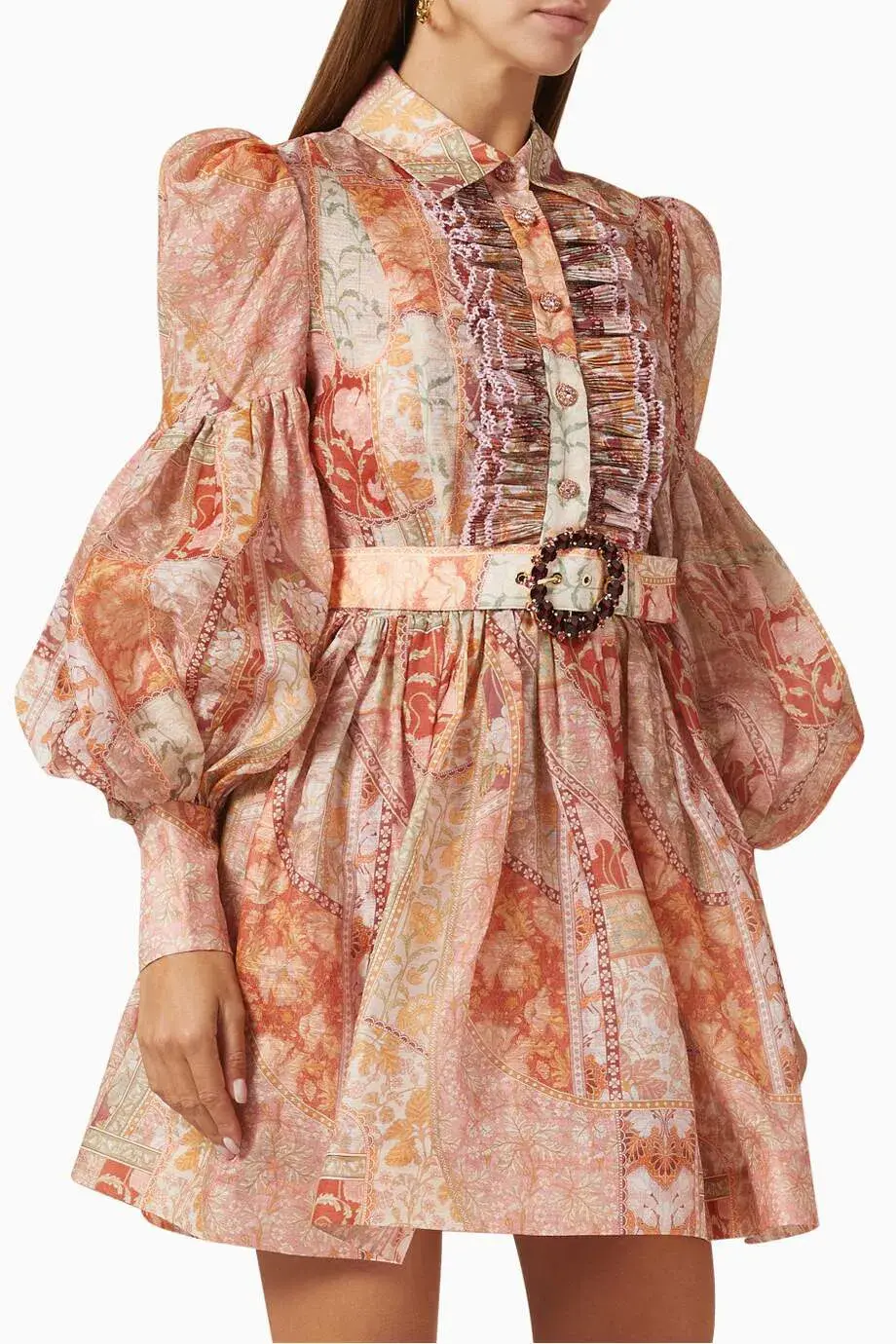 Zimmermann Kaleidoscope Tuxedo Frill Mini Dress in Linen Blend Size 0/Au 8 - Image 2