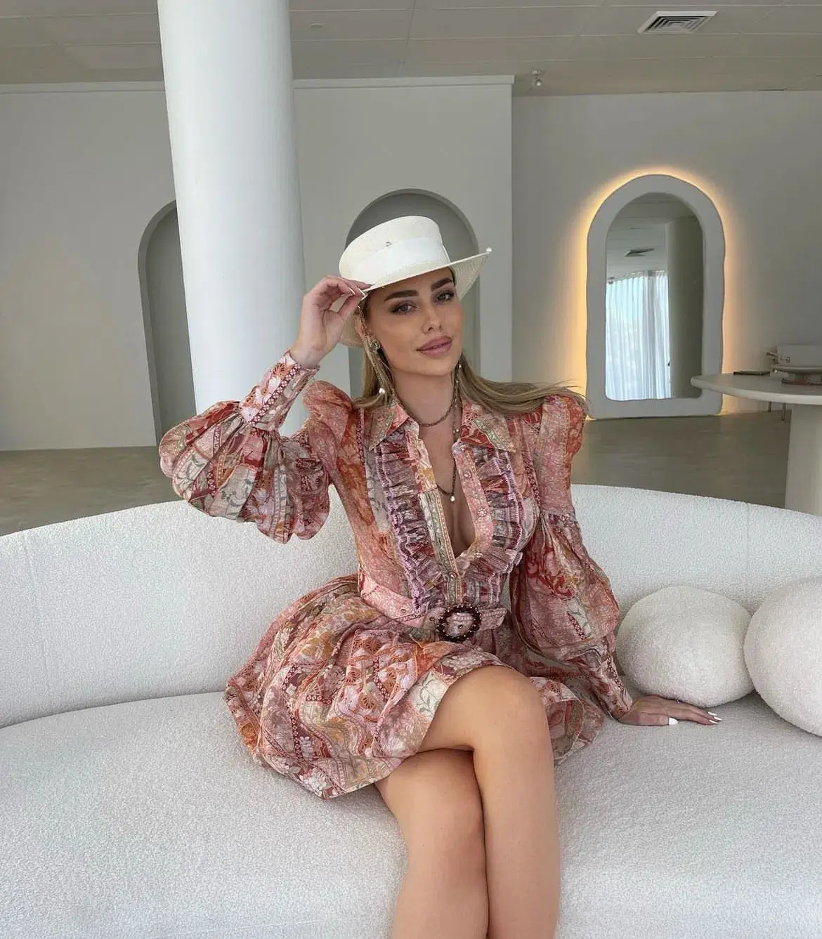 Zimmermann Kaleidoscope Tuxedo Frill Mini Dress in Linen Blend Size 0/Au 8 - Image 4