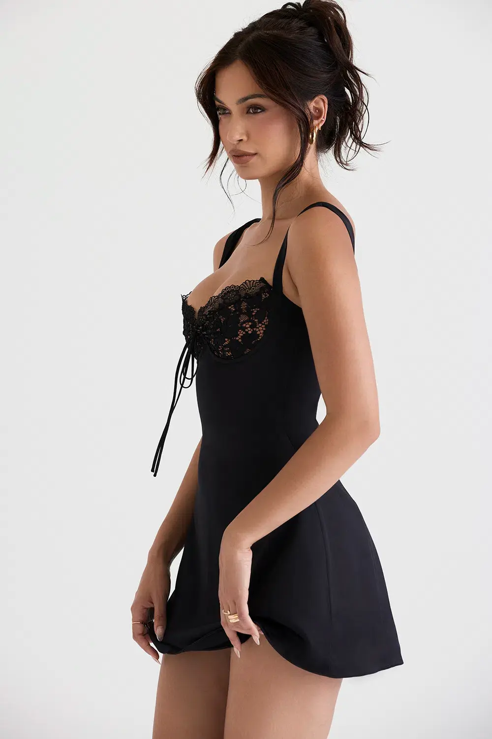 House of CB Adriana Satin and Lace Mini Dress Black Size M / Au 10 - Image 2