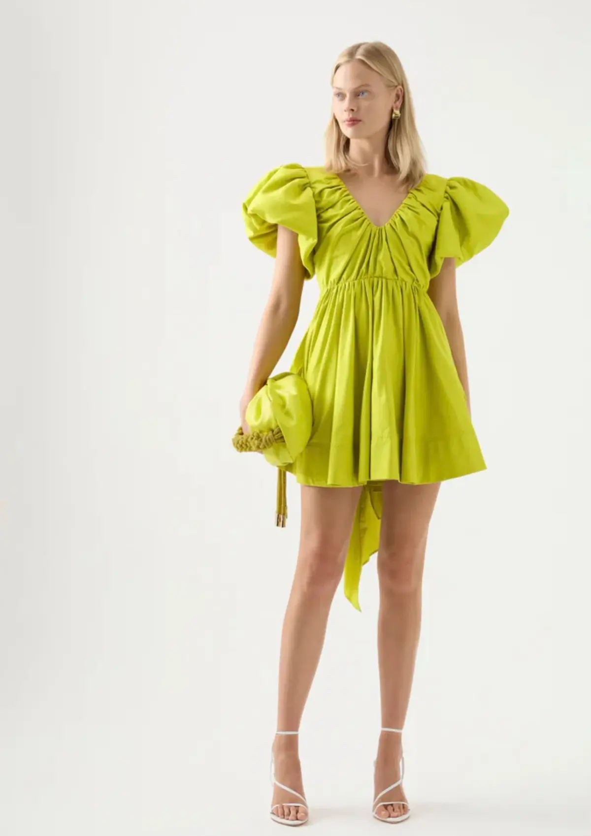 Aje Gretta Bow Back Mini Dress Chartreuse Green Size 6  - Image 1