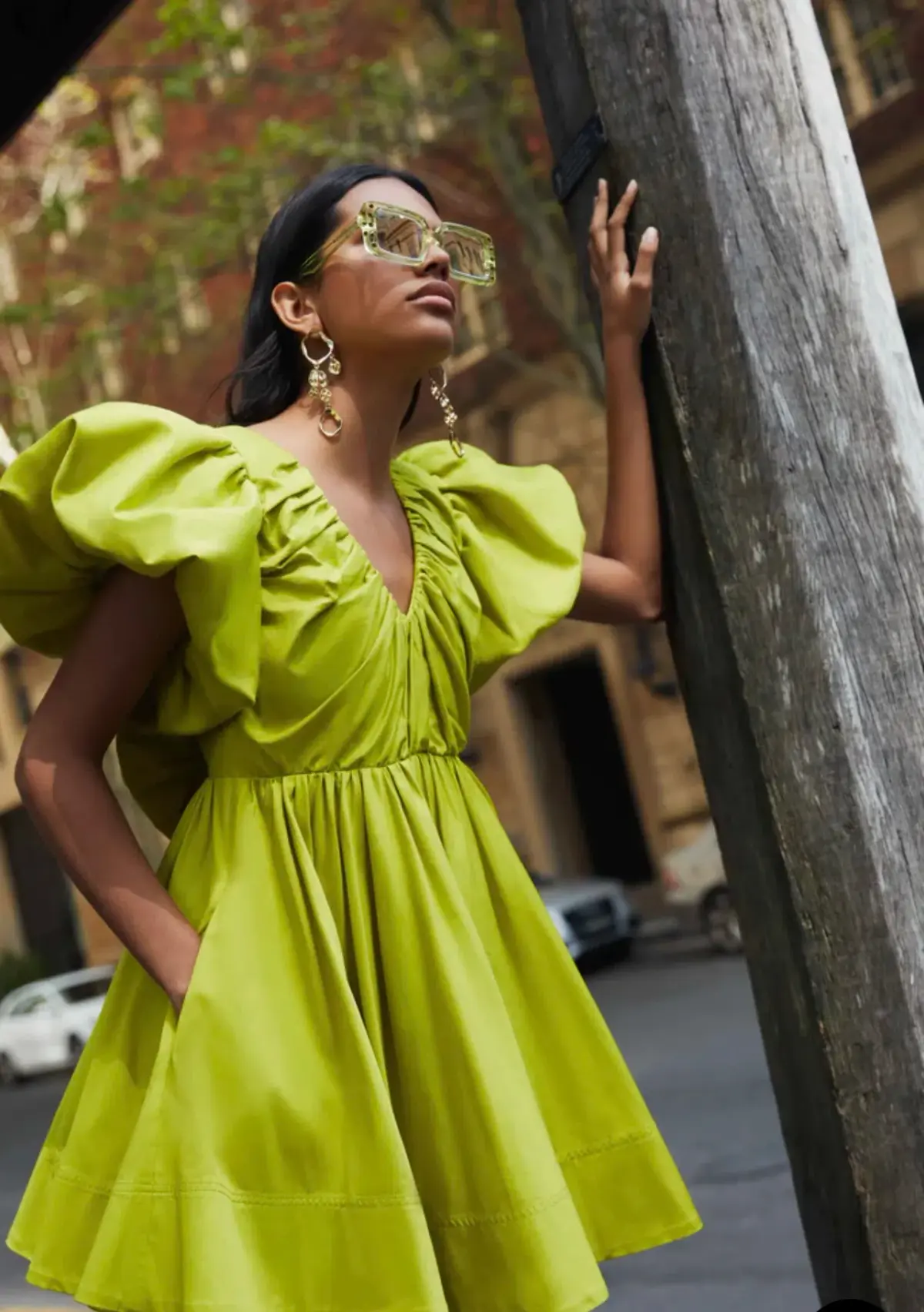 Aje Gretta Bow Back Mini Dress Chartreuse Green Size 6  - Image 2