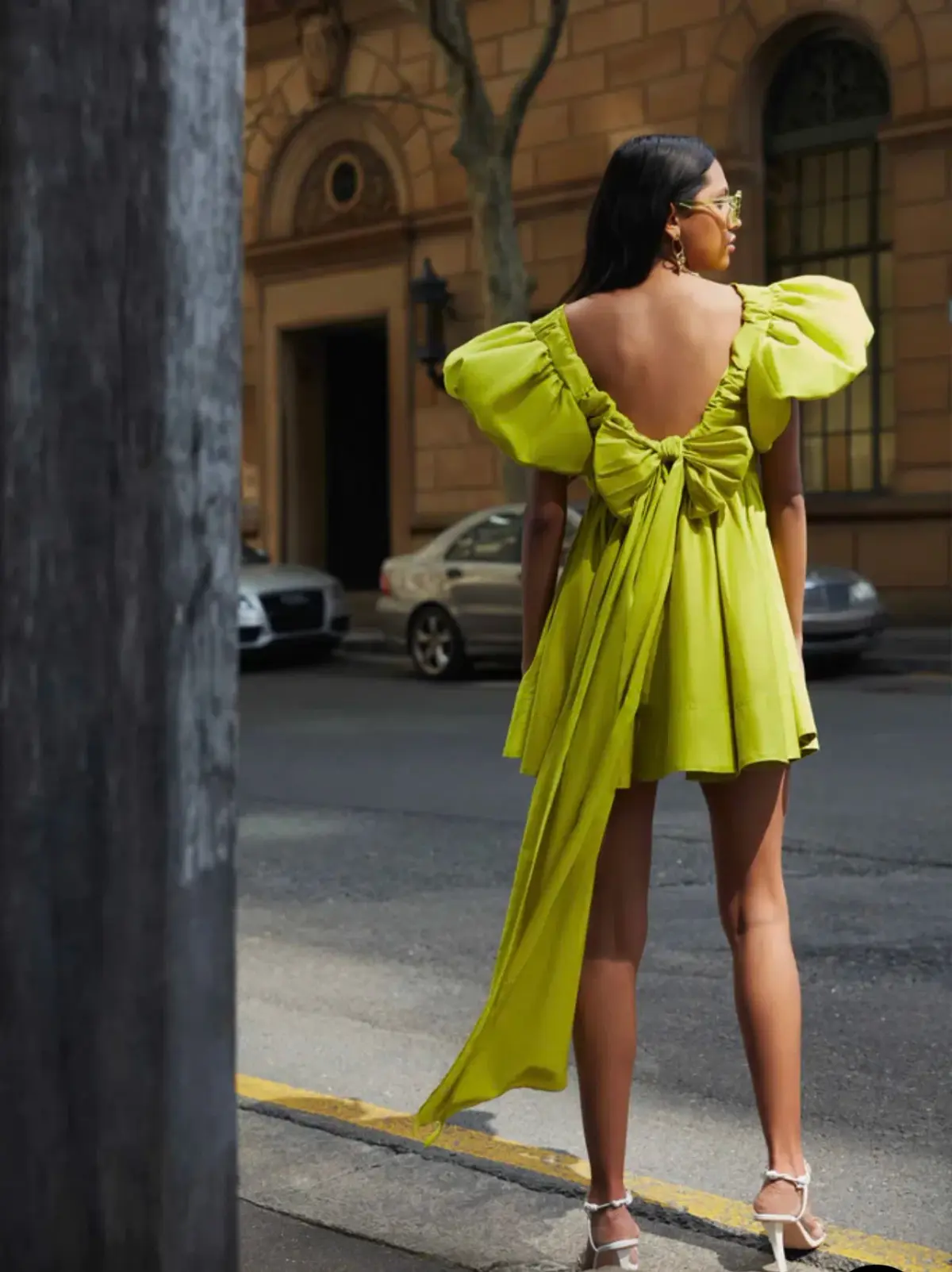 Aje Gretta Bow Back Mini Dress Chartreuse Green Size 6  - Image 3