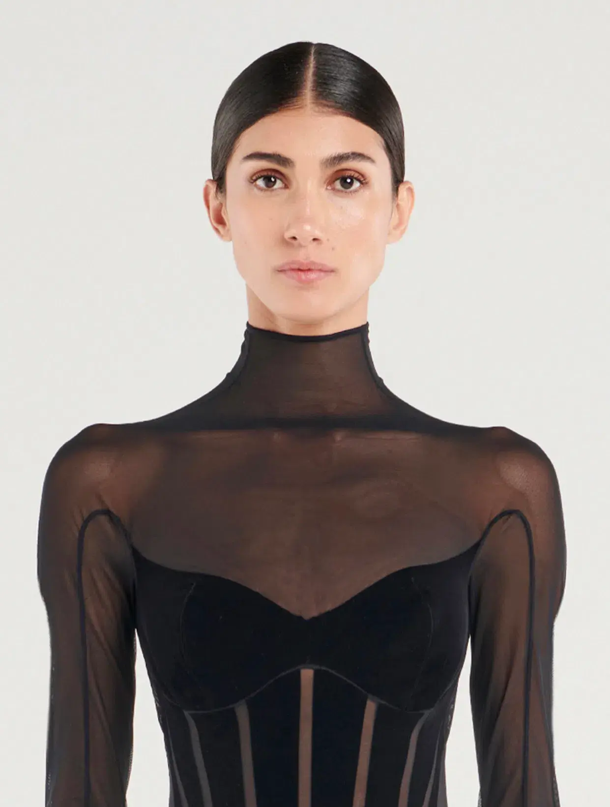Mugler Wolford Mesh-paneled Mini Dress Black Size 6  - Image 3
